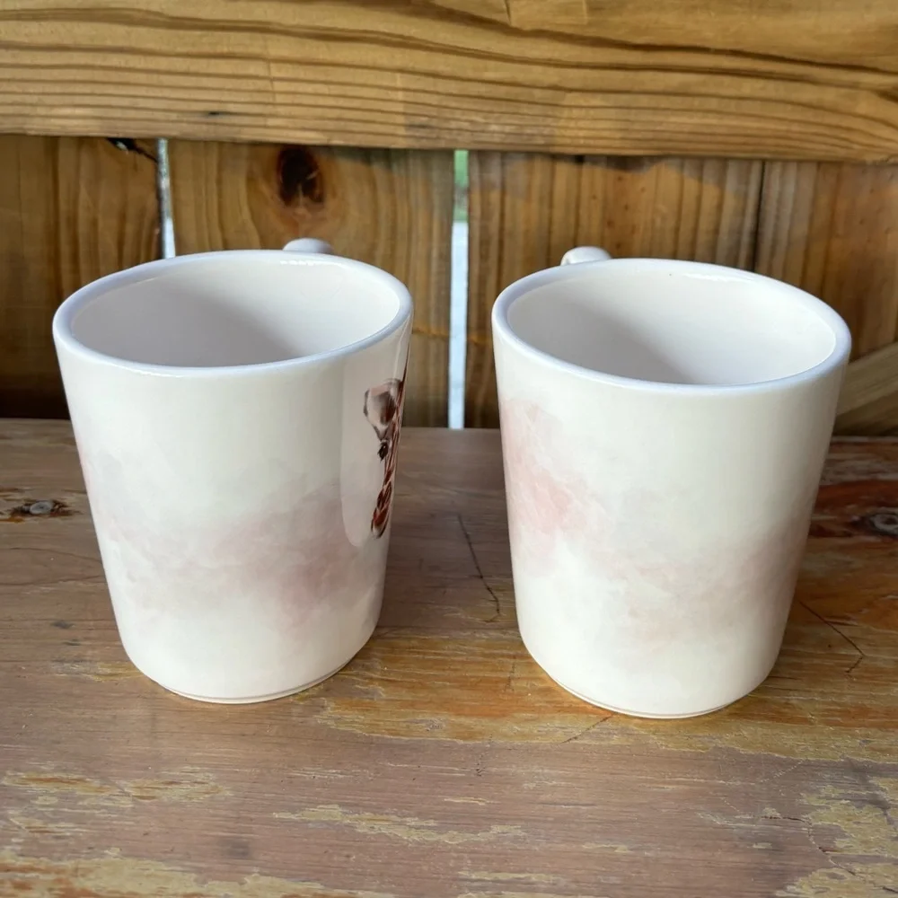 Set of 2 Pier 1 Imports Watercolor Giraffe 16oz Ironstone Coffee Mugs Tea Cups